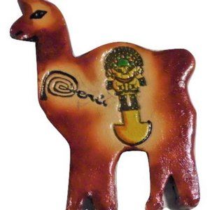 Cuzco Peru leather llama magnet handpainted